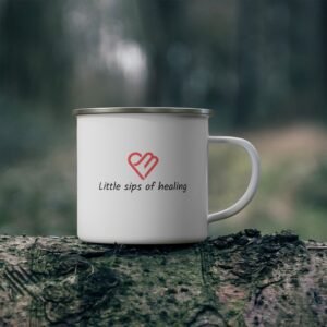 Inspirational Enamel Camping Mug - 'Little Sips of Healing'